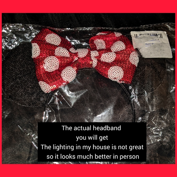5/25 Minnie mouse headband with sequin ears & sequin red/ white bow. New - Picture 3 of 4